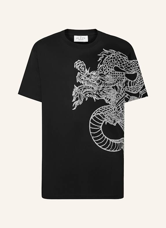 PHILIPP PLEIN T-Shirt mit Schmucksteinen DRAGON SCHWARZ