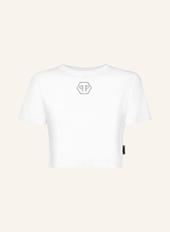 PHILIPP PLEIN T-Shirt mit Schmucksteinen HEXAGON WEISS