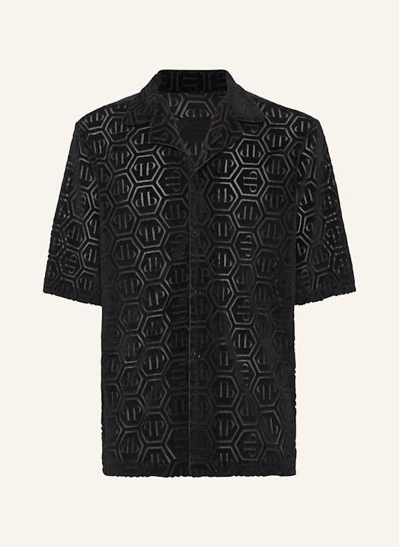 PHILIPP PLEIN PHILIPP PLEIN Shirt SS Bowling Fit Jacquard Monogram SCHWARZ