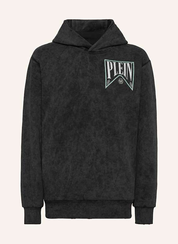 PHILIPP PLEIN Kapuzen-Sweatshirt SCHWARZ/ NEONBLAU