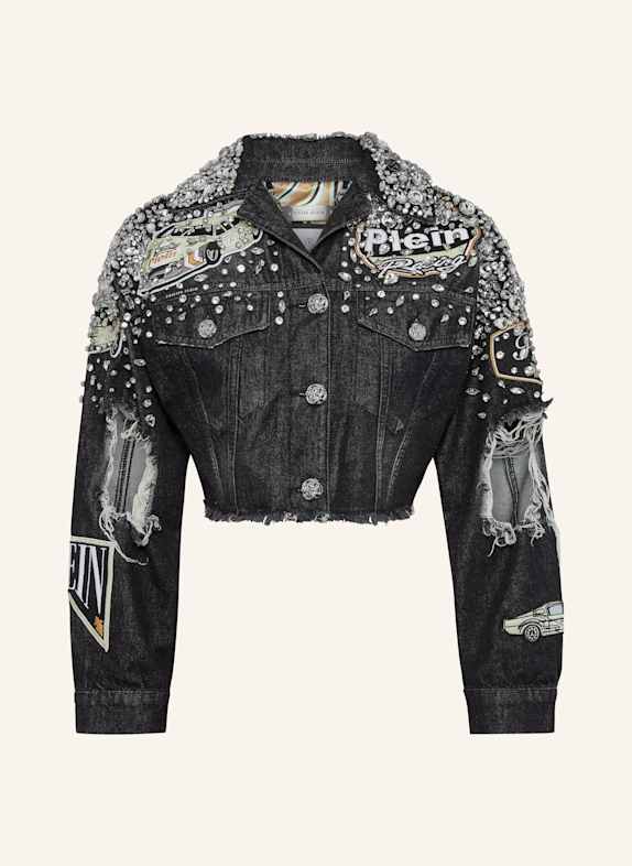 PHILIPP PLEIN PHILIPP PLEIN Denim Cropped Jacket LS Stones Cars Racing GRAU