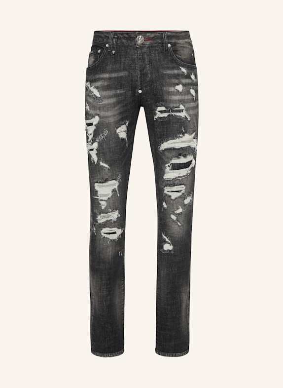PHILIPP PLEIN PHILIPP PLEIN Denim Super Straight Cut Fit Trousers Cars Racing GRAU