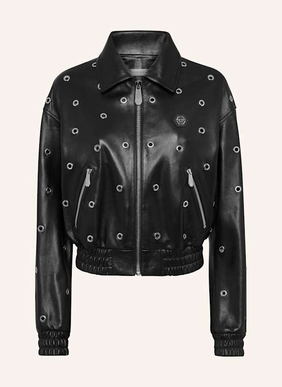 PHILIPP PLEIN PHILIPP PLEIN Leather Eyelet Bomber Jacket LS SCHWARZ