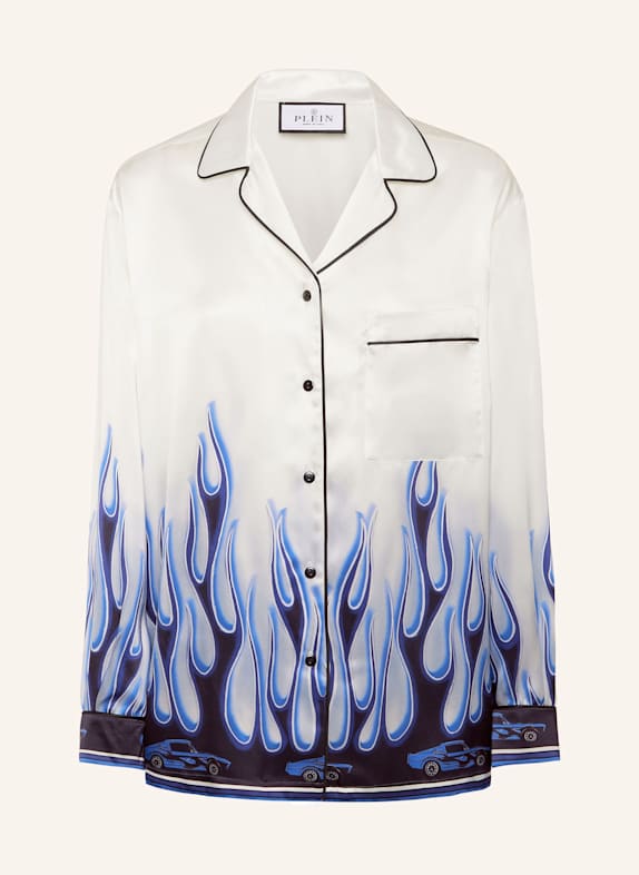 PHILIPP PLEIN PHILIPP PLEIN SATIN PIJAMA SHIRT LS FLAMES WEISS