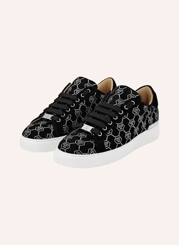 PHILIPP PLEIN Leder Sneaker mit Schmucksteinen MONOGRAM SCHWARZ
