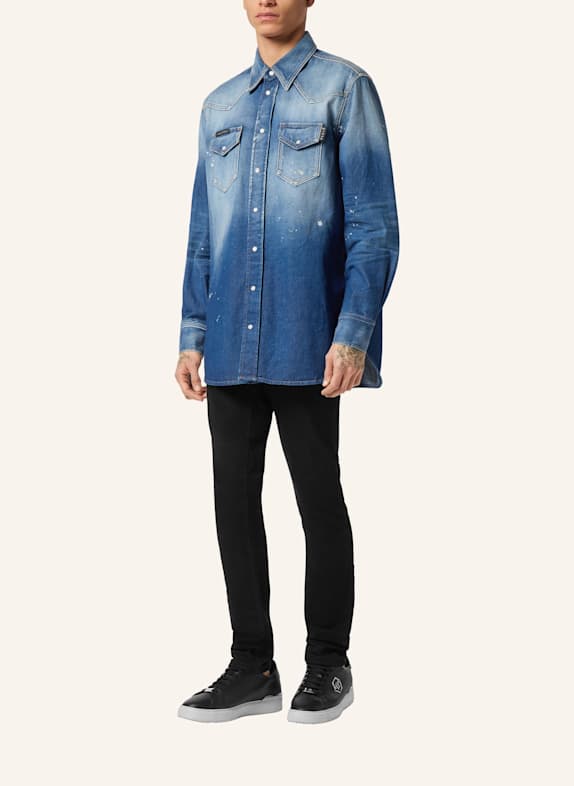 PHILIPP PLEIN Langarm-Jeanshemd BLAU