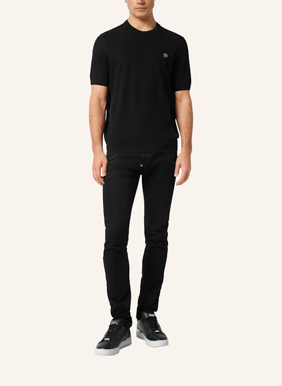 PHILIPP PLEIN Kurzarm-Rundhalspullover SCHWARZ