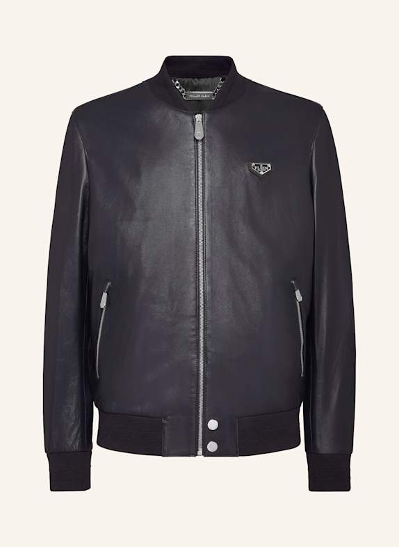 PHILIPP PLEIN Leder-Bomber ICONIC PLEIN DUNKELBLAU