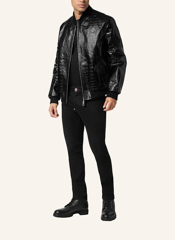 PHILIPP PLEIN Leder-Bomberjacke COCCO SCHWARZ