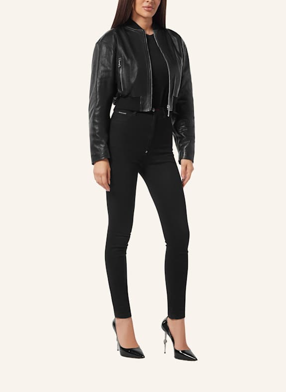 PHILIPP PLEIN Leder-Bomber SIGNATURE SCHWARZ