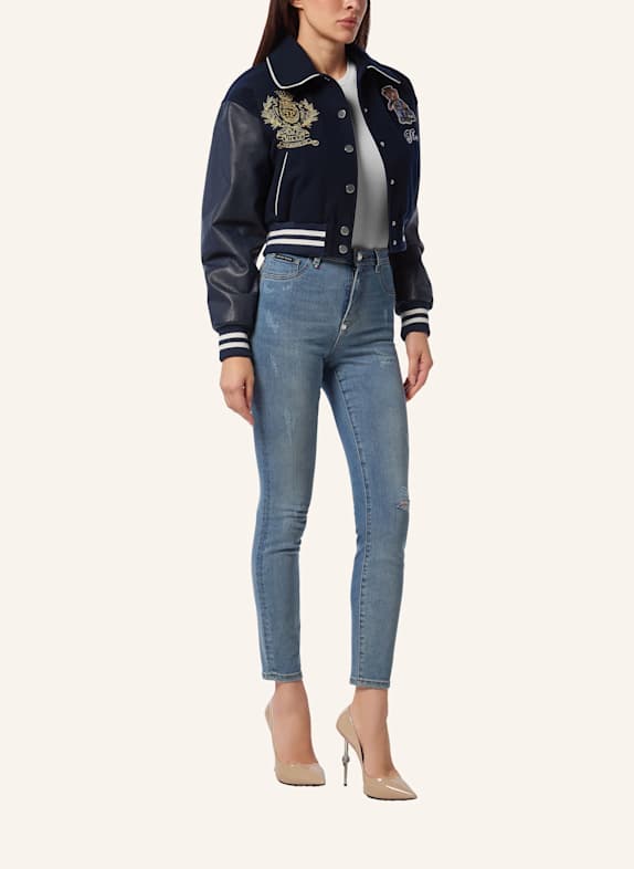 PHILIPP PLEIN Leder-Bomber TEDDY DUNKELBLAU