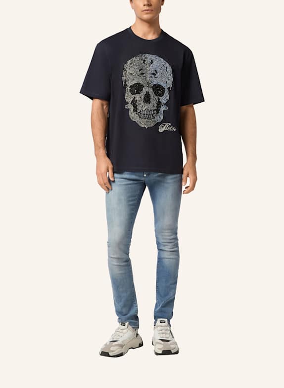 PHILIPP PLEIN Rundhals-T-Shirt SKULL DUNKELBLAU