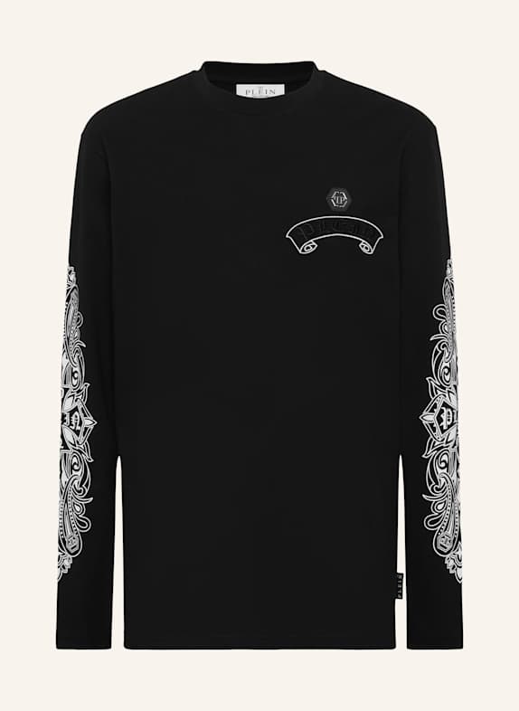 PHILIPP PLEIN T-Shirt Rundhalsausschnitt Ls CHROME SCHWARZ