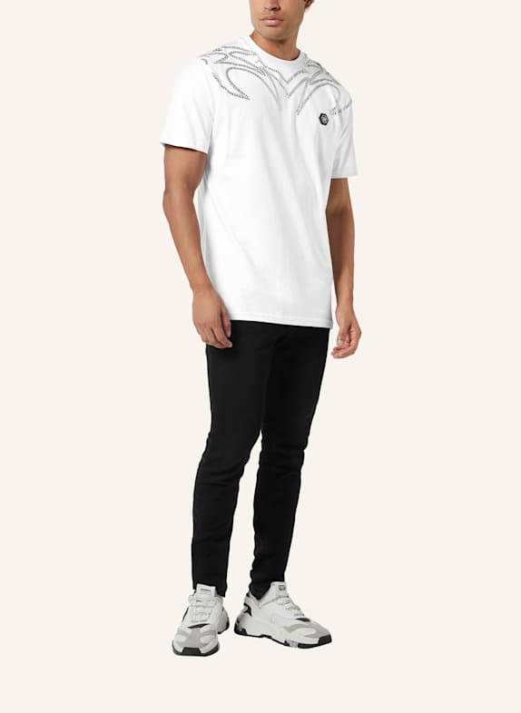 PHILIPP PLEIN Kurzarm-Rundhals-T-Shirt WEISS