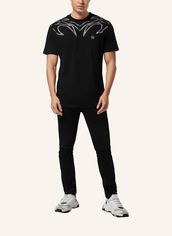PHILIPP PLEIN Kurzarm-Rundhals-T-Shirt SCHWARZ