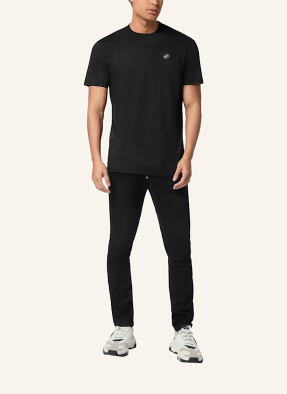 PHILIPP PLEIN Kurzarm-Rundhals-T-Shirt HEXAGON SCHWARZ