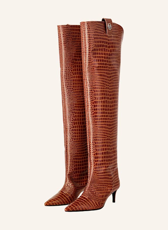 PHILIPP PLEIN Stiefel Niedrige Absätze Overknee COCCO BRAUN
