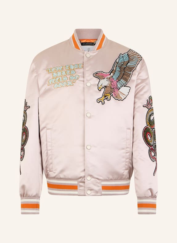 PHILIPP PLEIN PHILIPP PLEIN Shiny Satin Bomber Tattoo Patches Strass BEIGE