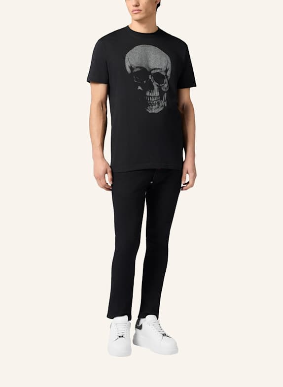 PHILIPP PLEIN Kurzarm-Rundhals-T-Shirt SKULL SCHWARZ