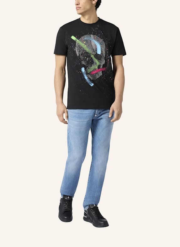 PHILIPP PLEIN Kurzarm-Rundhals-T-Shirt SKULL SCHWARZ