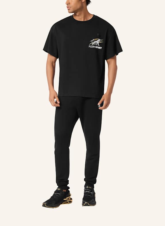 PLEIN SPORT Kurzarm-Rundhals-T-Shirt TIGER SCHWARZ