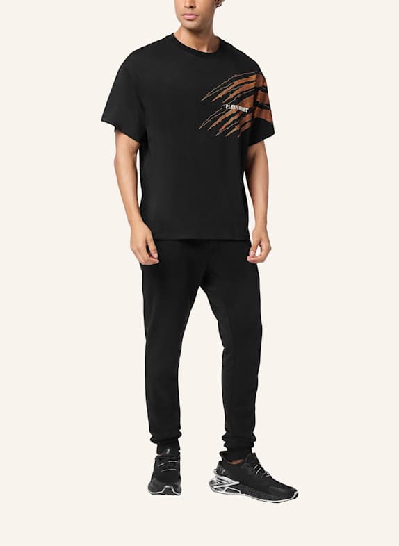 PLEIN SPORT Kurzarm-Rundhals-T-Shirt SCRATCH SCHWARZ