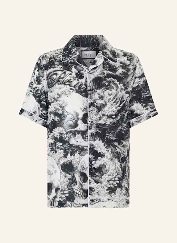 PHILIPP PLEIN PHILIPP PLEIN Linen Bowling Shirt All-Over Ceramic SCHWARZ