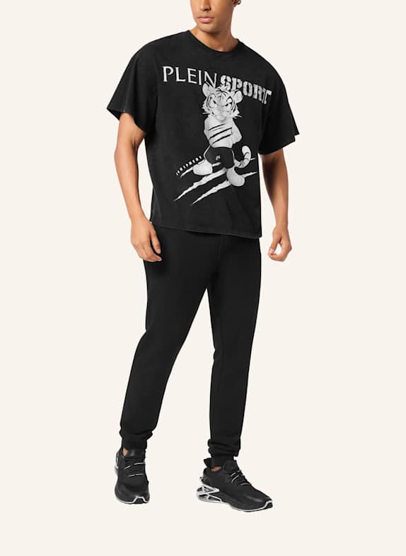 PLEIN SPORT Kurzarm-Rundhals-T-Shirt TIGER SCHWARZ