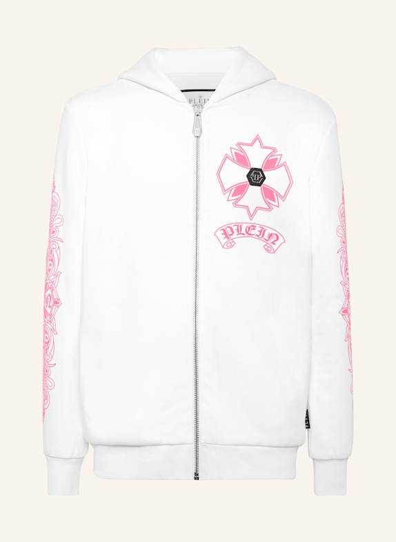 PHILIPP PLEIN Kapuzen-Sweatjacket CHROME WEISS/ NEONROSA
