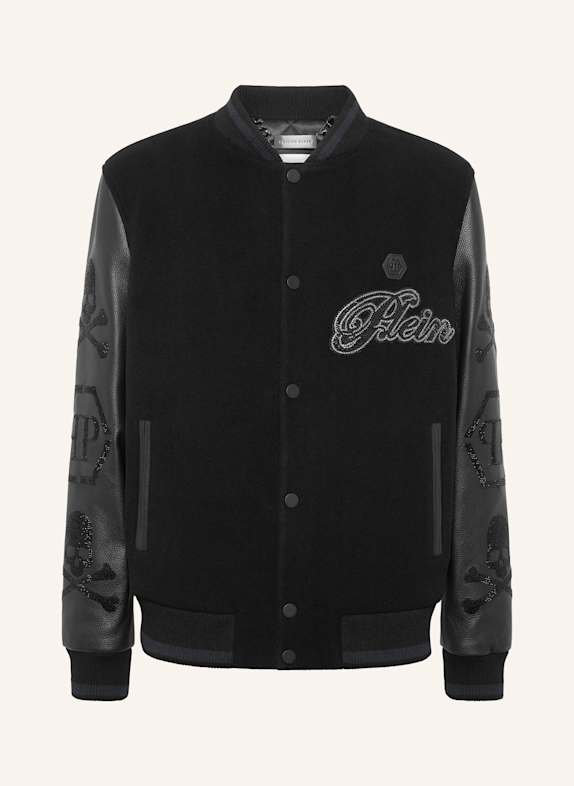 PHILIPP PLEIN Leder-Bomber WOOL &AMP SCHWARZ