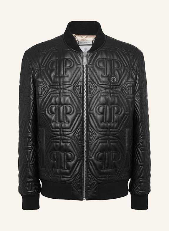 PHILIPP PLEIN Leder-Bomber MONOGRAM SCHWARZ