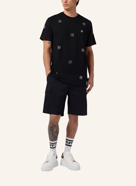 PHILIPP PLEIN Kurzarm-Rundhals-T-Shirt MONOGRAM SCHWARZ