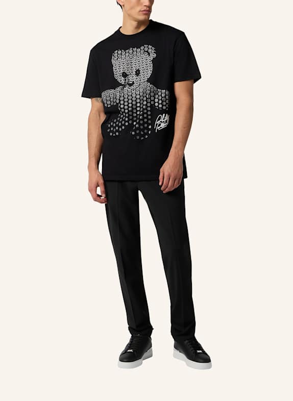 PHILIPP PLEIN Kurzarm-Rundhals-T-Shirt TEDDY SCHWARZ