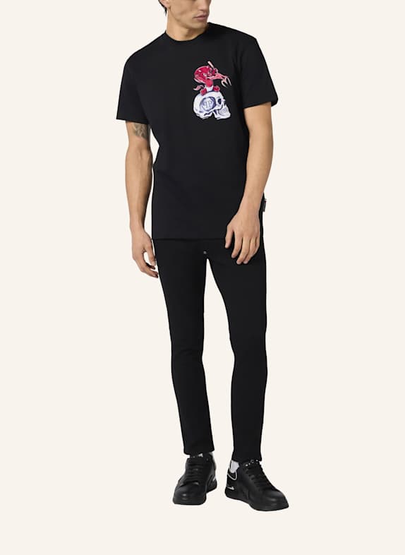 PHILIPP PLEIN Kurzarm-Rundhals-T-Shirt SCHWARZ