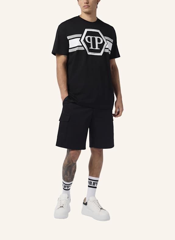 PHILIPP PLEIN Kurzarm-Rundhals-T-Shirt HEXAGON SCHWARZ
