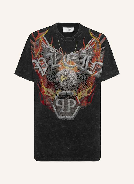 PHILIPP PLEIN T-Shirt Kimono Schnitt Rundhalsausschnitt EAGLE SCHWARZ