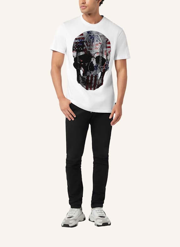PHILIPP PLEIN Kurzarm-Rundhals-T-Shirt SKULL WEISS