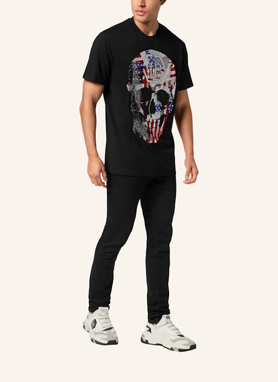 PHILIPP PLEIN Kurzarm-Rundhals-T-Shirt SKULL SCHWARZ
