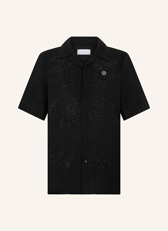 PHILIPP PLEIN PHILIPP PLEIN Embroidered Linen Bowling Shirt Tattoo Strass SCHWARZ