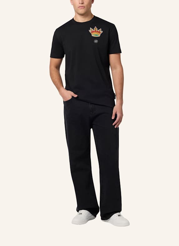PHILIPP PLEIN Kurzarm-Rundhals-T-Shirt CRYSTAL SCHWARZ