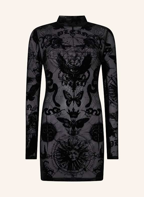 PHILIPP PLEIN PHILIPP PLEIN Long Sleeve Mini Dress Flock Butterfly Tattoo SCHWARZ