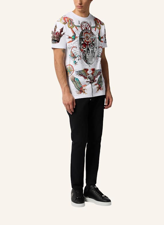 PHILIPP PLEIN Kurzarm-Rundhals-T-Shirt TATTOO WEISS