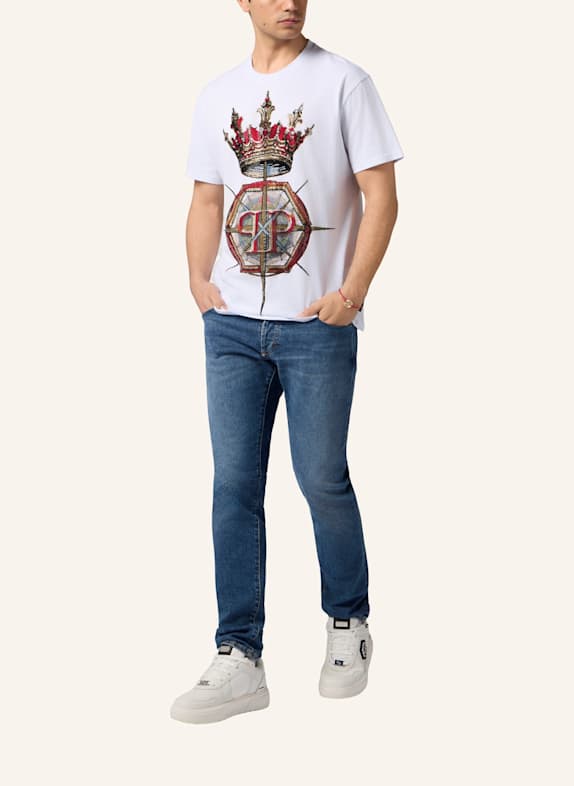PHILIPP PLEIN Kurzarm-Rundhals-T-Shirt WEISS