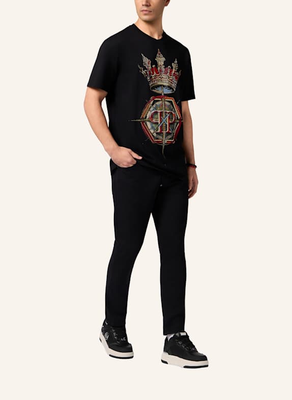 PHILIPP PLEIN Kurzarm-Rundhals-T-Shirt SCHWARZ