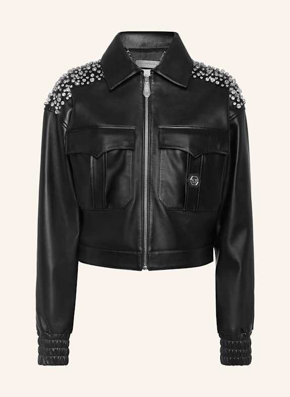 PHILIPP PLEIN Leder-Bomber SIGNATURE SCHWARZ