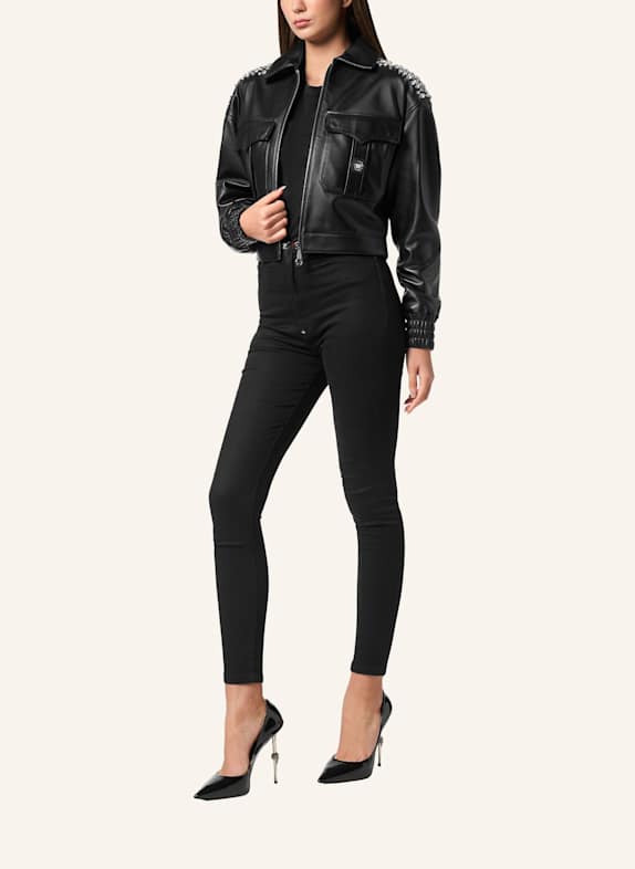 PHILIPP PLEIN Leder-Bomber SIGNATURE SCHWARZ