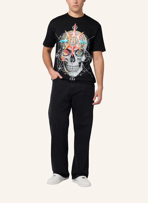 PHILIPP PLEIN Kurzarm-Rundhals-T-Shirt SKULL SCHWARZ