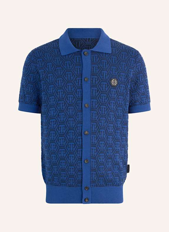 PHILIPP PLEIN PHILIPP PLEIN Buttoned-Up Polo Shirt Jacquard Monogram DUNKELBLAU