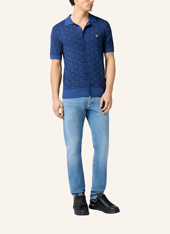 PHILIPP PLEIN Kurzarm-Rollkragenpullover MONOGRAM DUNKELBLAU