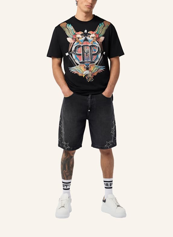 PHILIPP PLEIN Kurzarm-Rundhals-T-Shirt TATTOO SCHWARZ